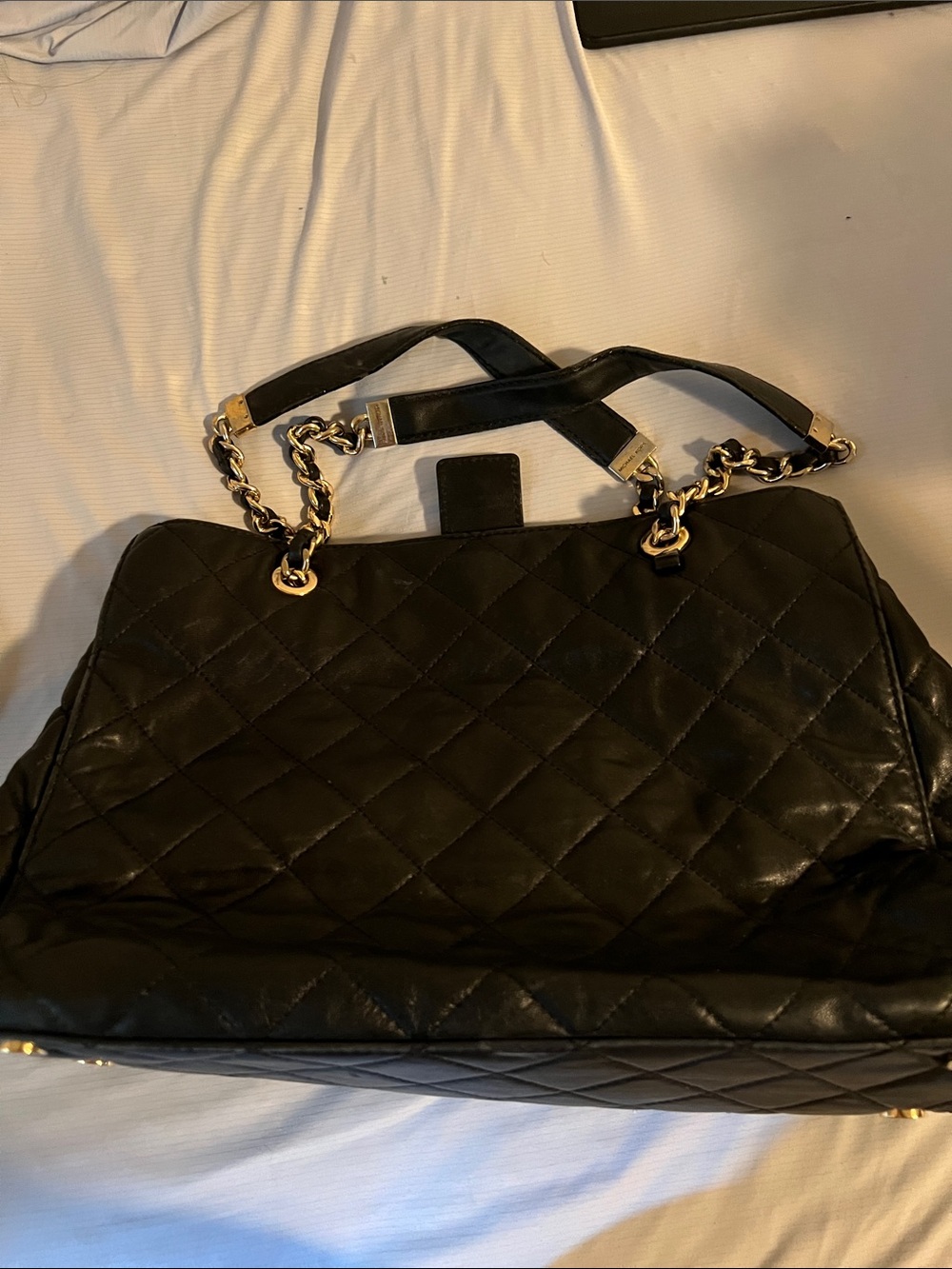 Michael Kors Black Quilted Leather Shoulder Bag with Gold Hardware